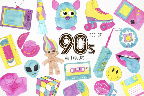 Download Watercolor 90s Clipart, Retro Clipart - Retro Collection