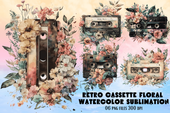 Download Retro Cassette Floral Watercolor Set - Retro Collection