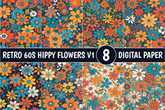 Download Retro 60s Hippy Flowers Patterns V1 - Retro Collection
