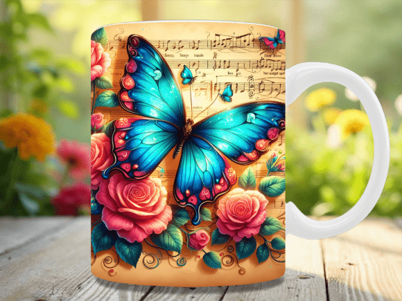Download Retro Music Score Blue Rose Garden Mug - Premium Bundle