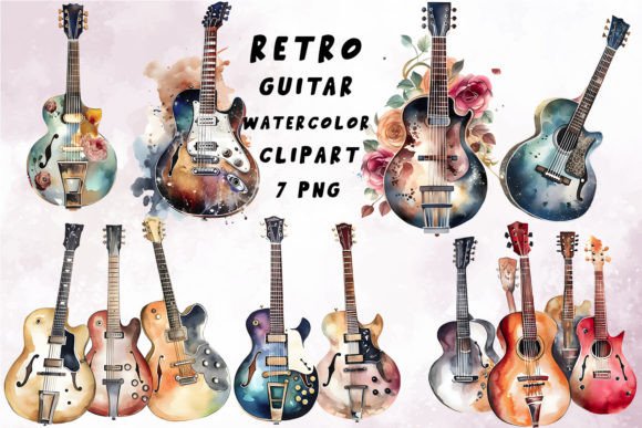 Download Retro Guitar Watercolor Clipart Png - Retro Collection