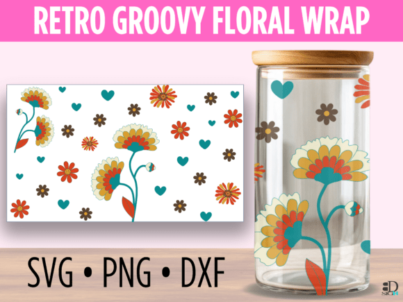 Download Retro Groovy Floral 20oz Glass Can Wrap - Retro Collection