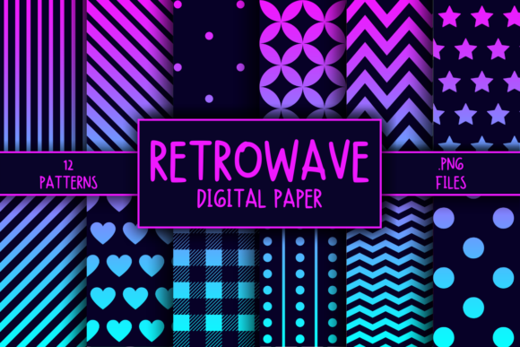 Download Retrowave Pattern Digital Paper - Retro Collection