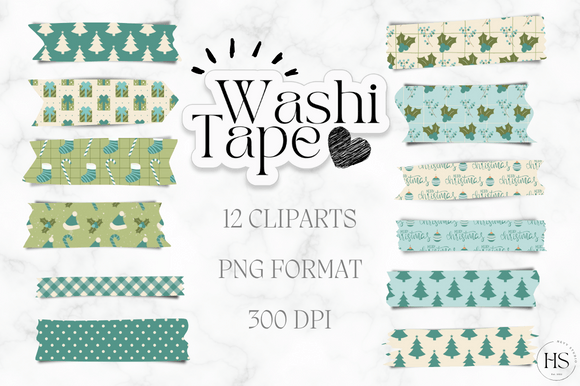 Download 12 Blue Retro Christmas Washi Tape Pack - Retro Collection