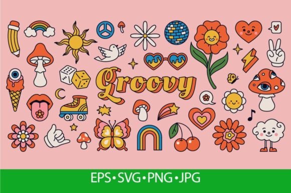 Download Retro 70s Hippie Psychedelic Stickers - 70s Collection