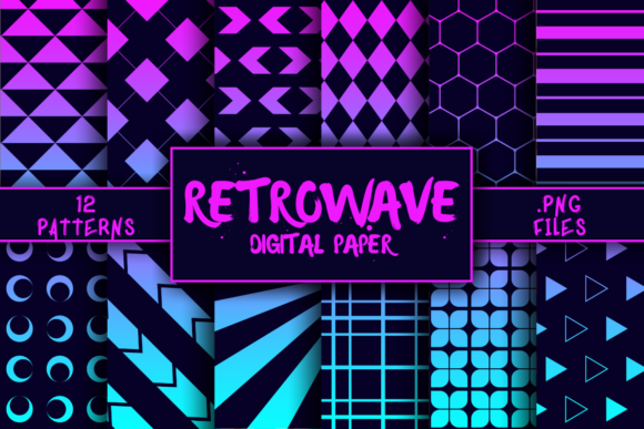 Download Retrowave Pattern Digital Paper - Retro Collection